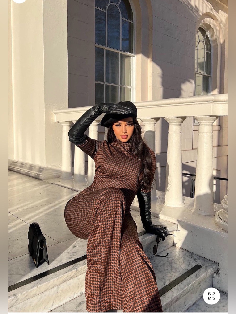 Fashion Nova Brown & Black Houndstooth Jumpsuit